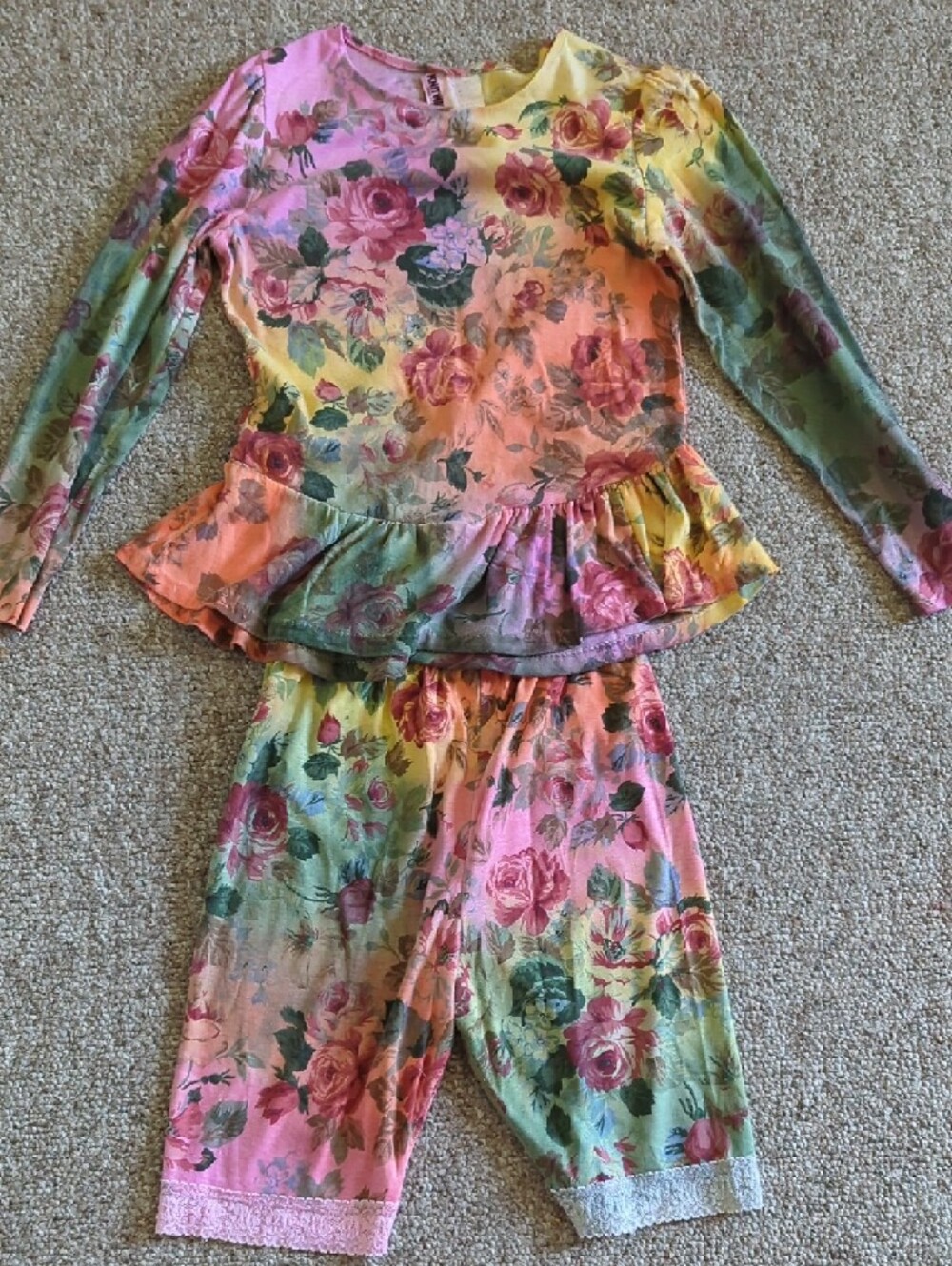 Knitwaves Tie-Dye Cotton Set in Pink, Yellow & Peach With Floral